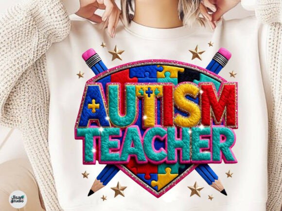 Celebrate Educators: The Autism Teacher Faux Yarn Embroidery PNG