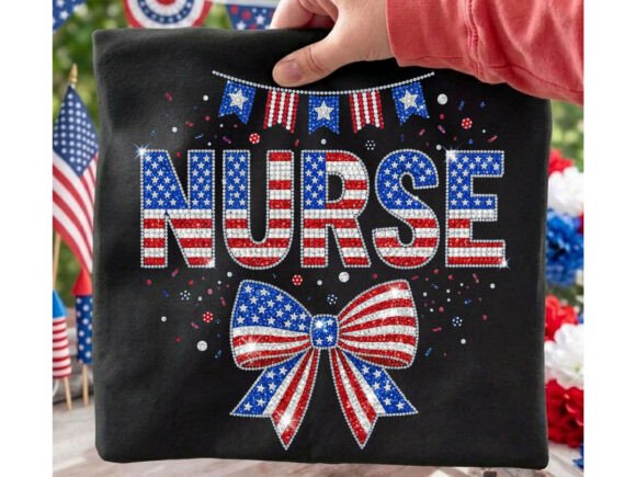 Celebrate in Style: The Nurse Confetti Flag Rhinestone Tshirt