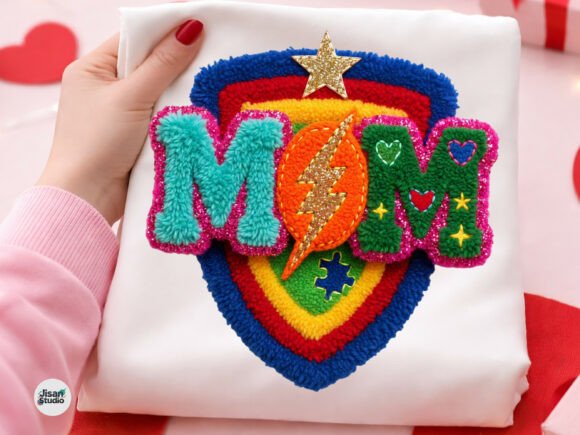 Celebrate with the Autism Mom Faux Yarn Chenille Patch PNG