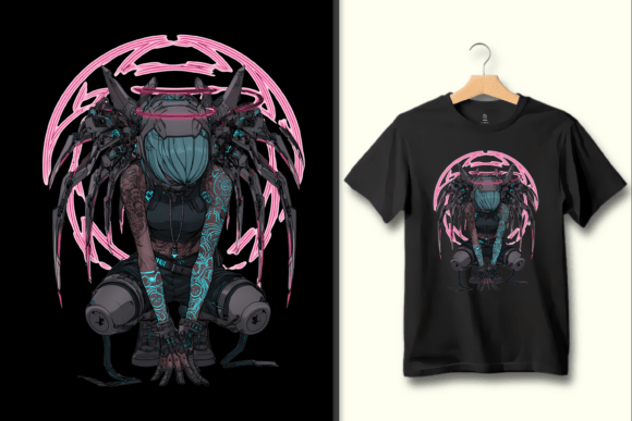 Cyberpunk Warrior with Halo and Tentacle: Edgy Design Asset