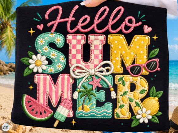 Hello Summer Cute Embroidery PNG: Your Go-To Seasonal Design Asset