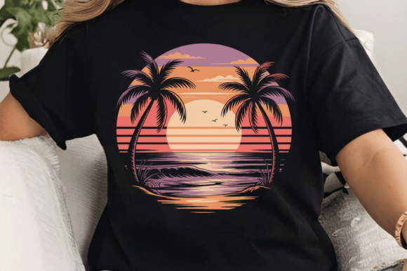 Timeless Coastal Charm: The Vintage Beach Sunset Palm Trees PNG